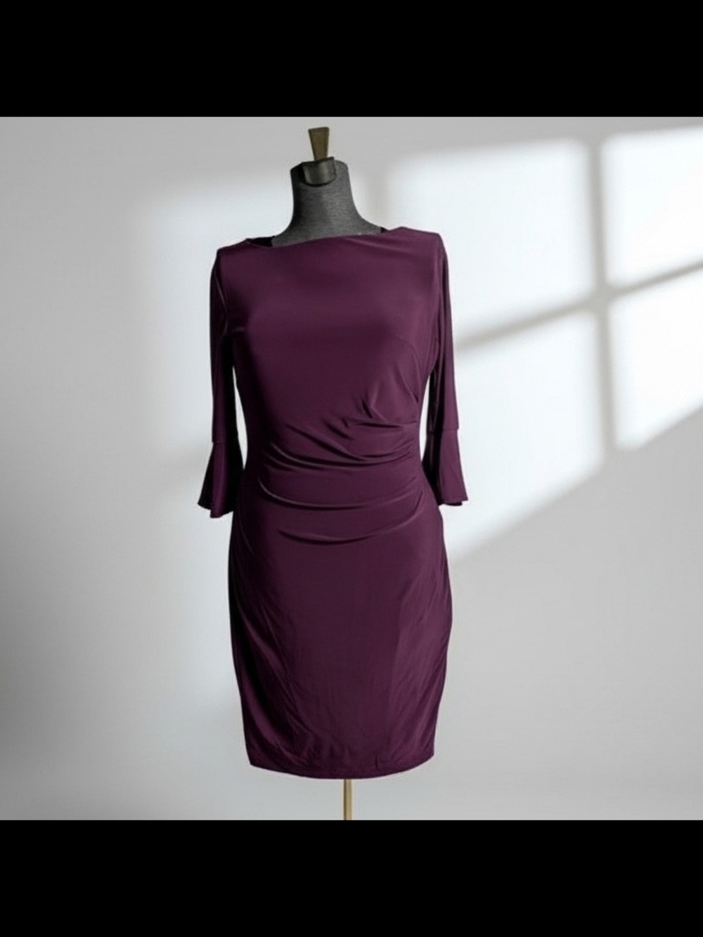 Anne Klein Deep Plum Long-Sleeve Draped Sheath Dress Size 8